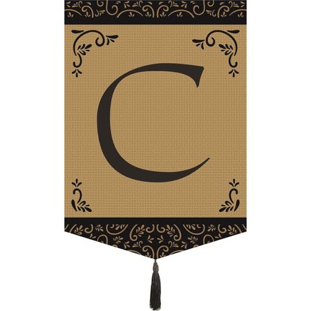 MAGNOLIA GARDEN FLAGS Monogram C Tassel Burlap Garden Flag M030003